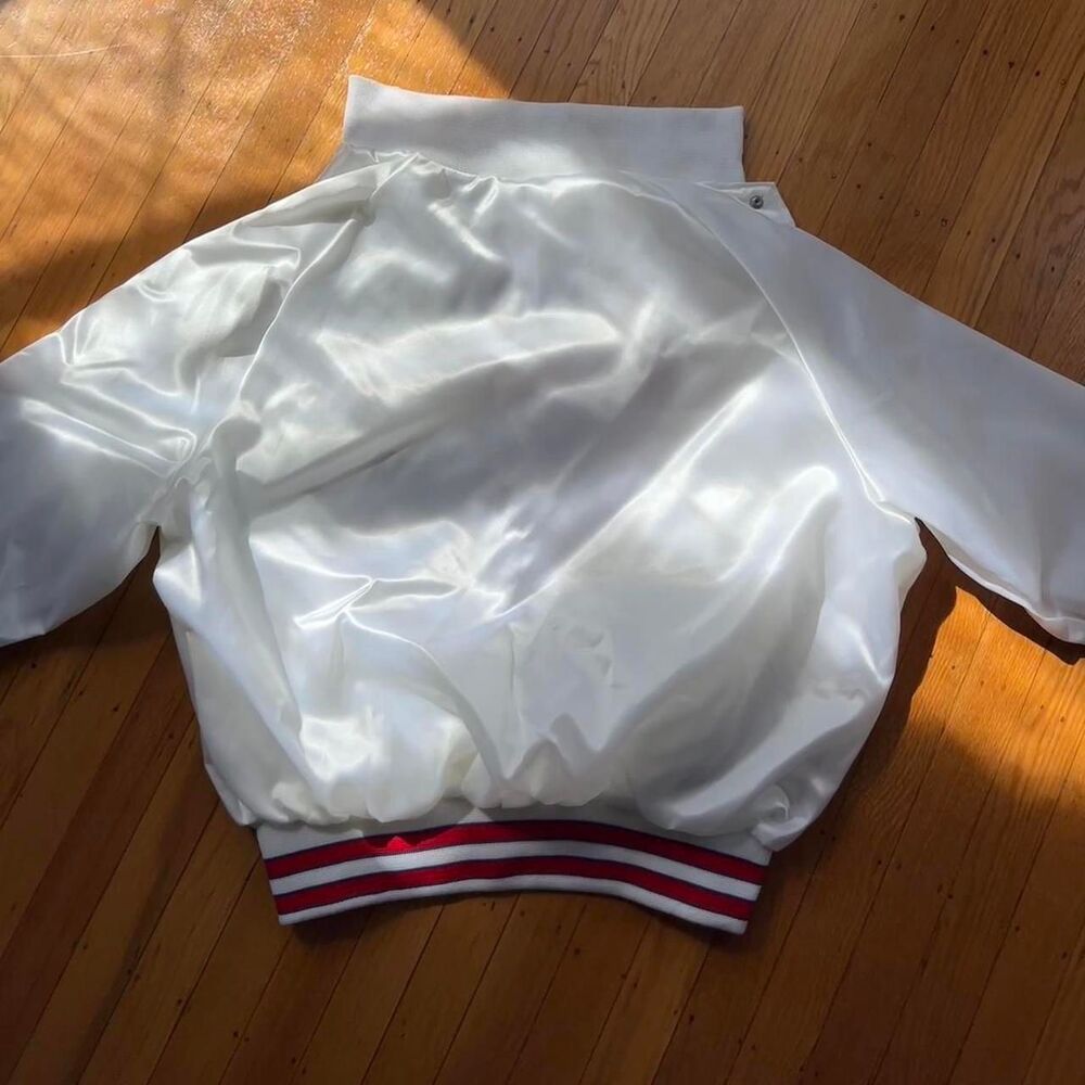 Vtg 1980s White Satin Varsity Bomber Jacket Large Mens Sacramento Battalion - Picture 5 of 6